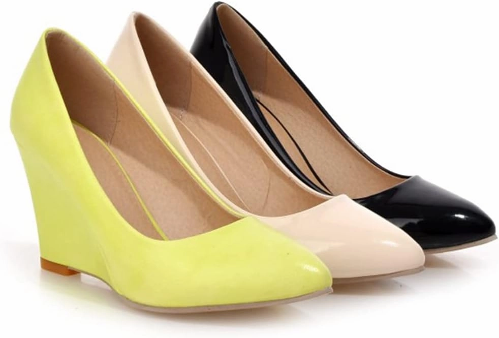 Hello Shero Heeled Wedges for Women Almond Round Toe High Heel Pumps Classic Slip-on Suede Leather Dress Shoes