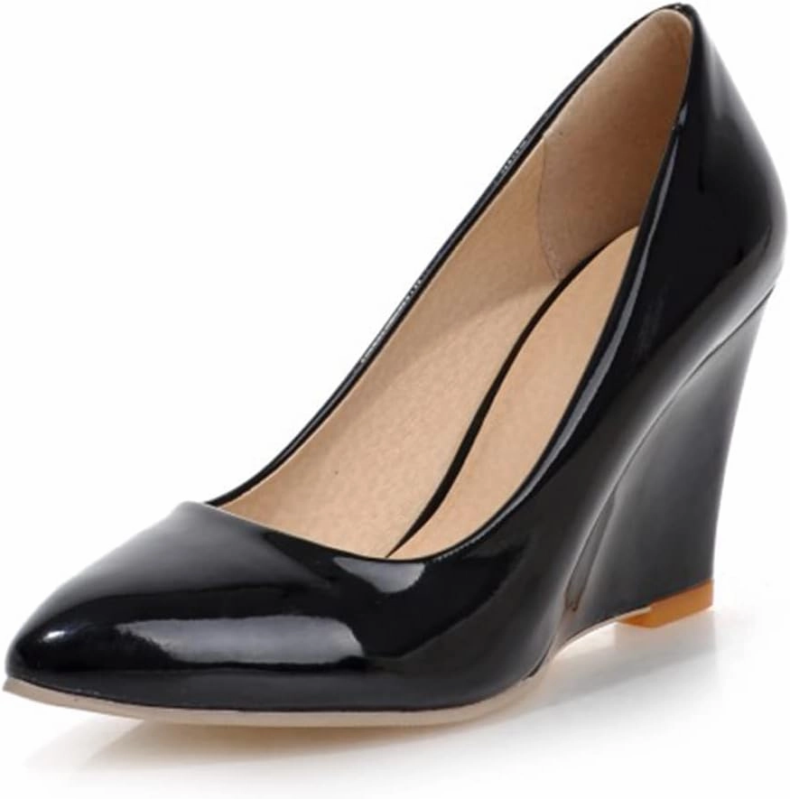 Hello Shero Heeled Wedges for Women Almond Round Toe High Heel Pumps Classic Slip-on Suede Leather Dress Shoes