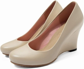 Hello Shero Heeled Wedges for Women Almond Round Toe High Heel Pumps Classic Slip-on Suede Leather Dress Shoes