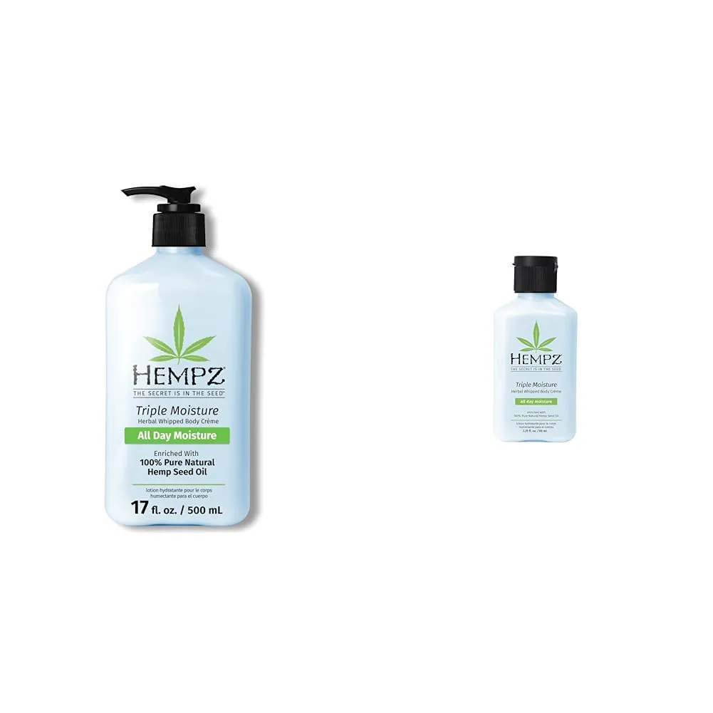 Hempz Triple Moisture Body Moisturizer 17 Oz & Whipped Body Creme with Hemp Seed Oil for 24-Hour Hydration