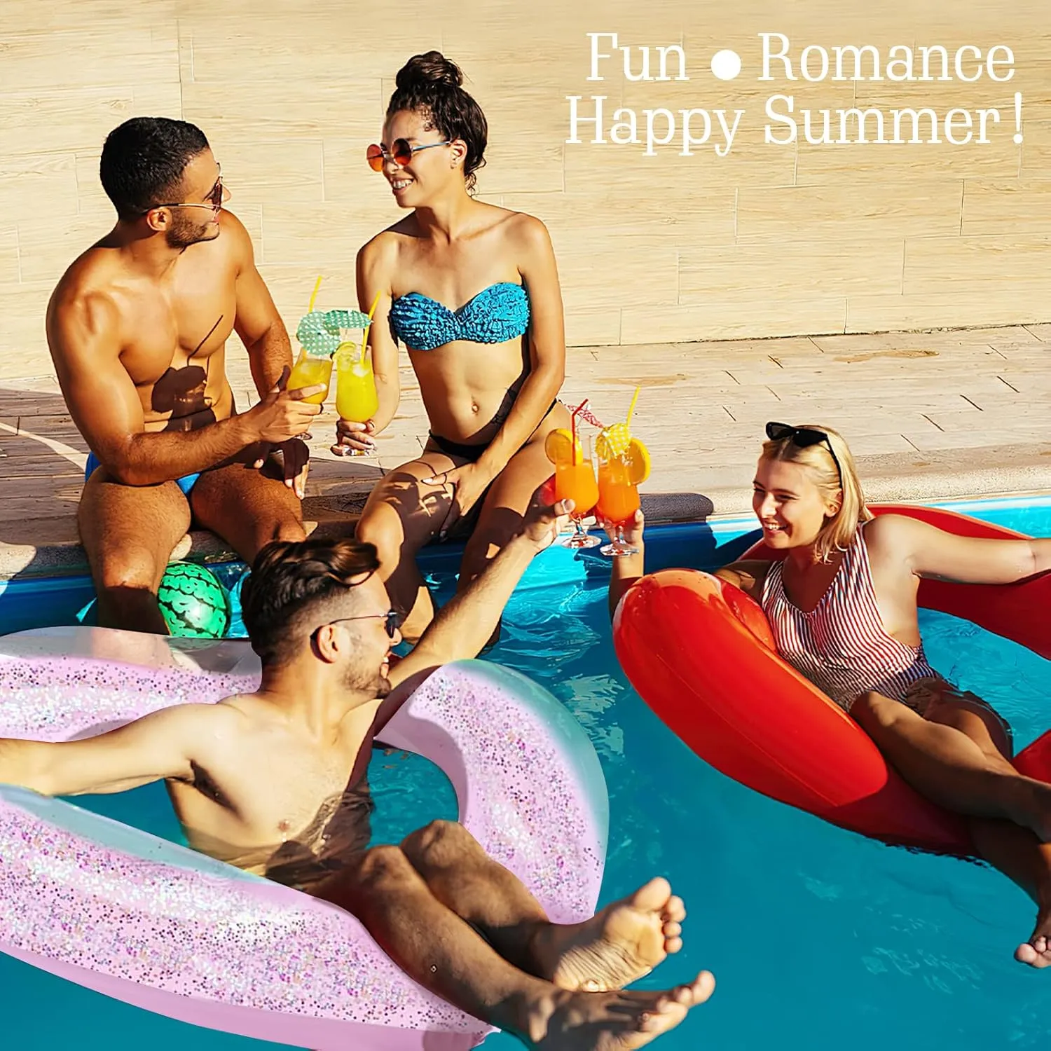 HeySplash Pool Floats, Adult Size Heart Inflatable Pool Floatie for Bachelorette Party, Swim Tube Rings, River Lake Beach Floaty, Wedding Bride Valentine Fun Toy Raft Lounge for Kids, Glitter Pink