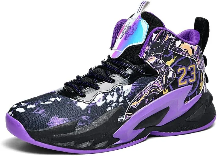 High Top Boys' Basketball Shoes, Breathable Cushioned Sports Shoes Teenagers' Indoor Outdoor Basketball Court Shoes