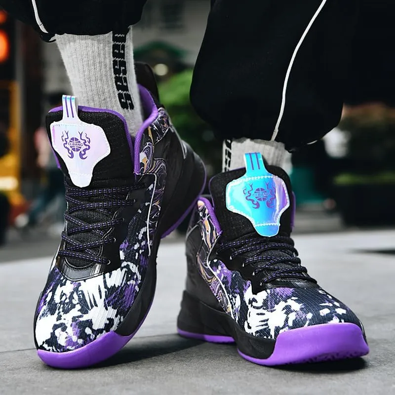 High Top Boys' Basketball Shoes, Breathable Cushioned Sports Shoes Teenagers' Indoor Outdoor Basketball Court Shoes