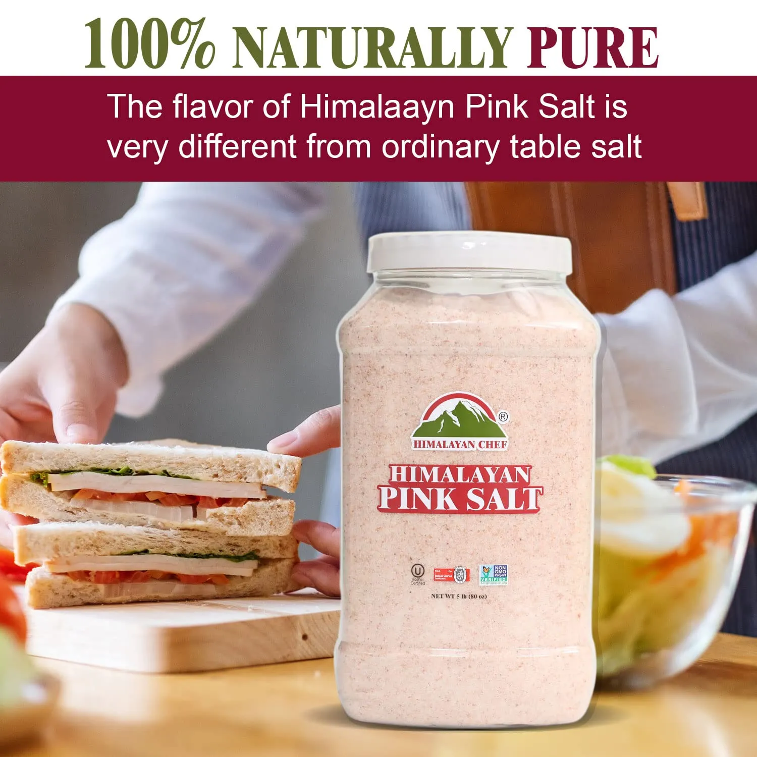 Himalayan Chef Himalayan Pink Salt - 5 lbs Fine Grain Plastic Jar - 100% Natural and Pure Gourmet Crystal - Contains 84 Essential Minerals | Kosher and Vegan Certified