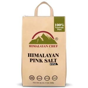 Himalayan Chef Pink Himalayan Salt, 5 lbs Bag, Fine Grain, Unrefined and Unprocessed Natural Rock Salt, Vegan & Kosher Certified, Non-GMO, Cruelty-free