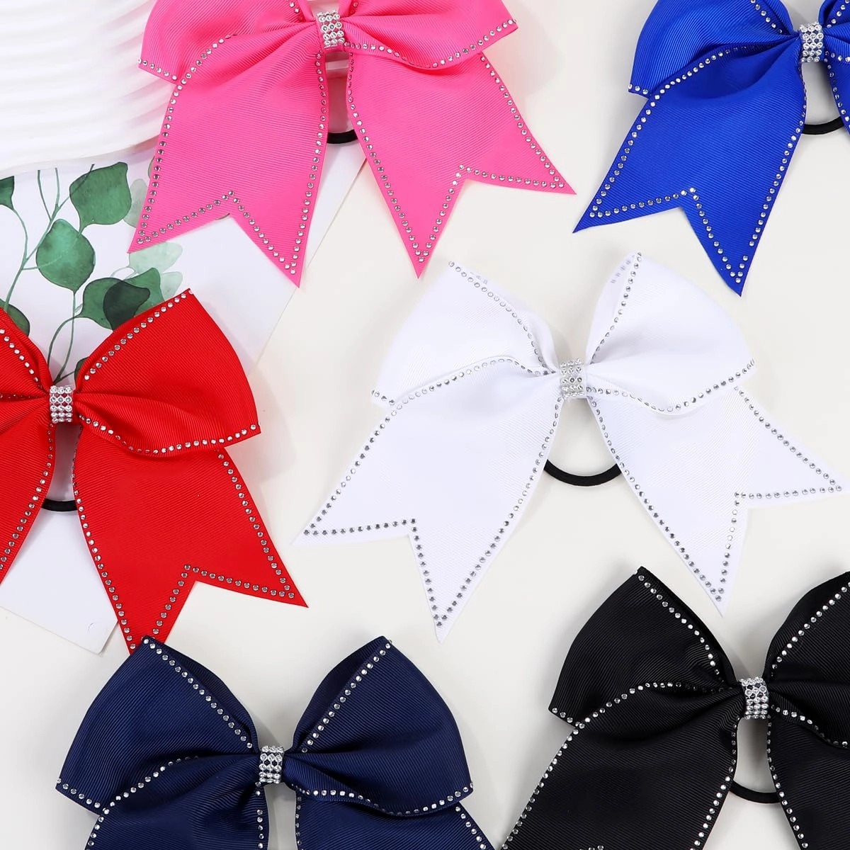 Hipcheer Large Rhinestones Cheer Hair Bows,12 PCS Glitter 7" Cheer Bows Ponytail Holder Girls Hair Bows for Cheerleaders Girls Softball Sports Competition (Hot Pink)