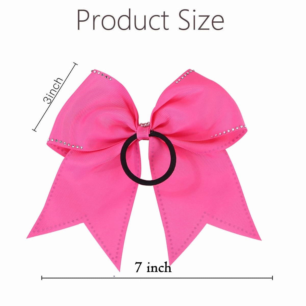 Hipcheer Large Rhinestones Cheer Hair Bows,12 PCS Glitter 7" Cheer Bows Ponytail Holder Girls Hair Bows for Cheerleaders Girls Softball Sports Competition (Hot Pink)