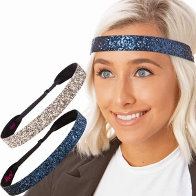 Hipsy Adjustable No Slip Wide Bling Glitter Headband 2-packs for Women Girls & Teens (Navy Blue & Rose Gold)