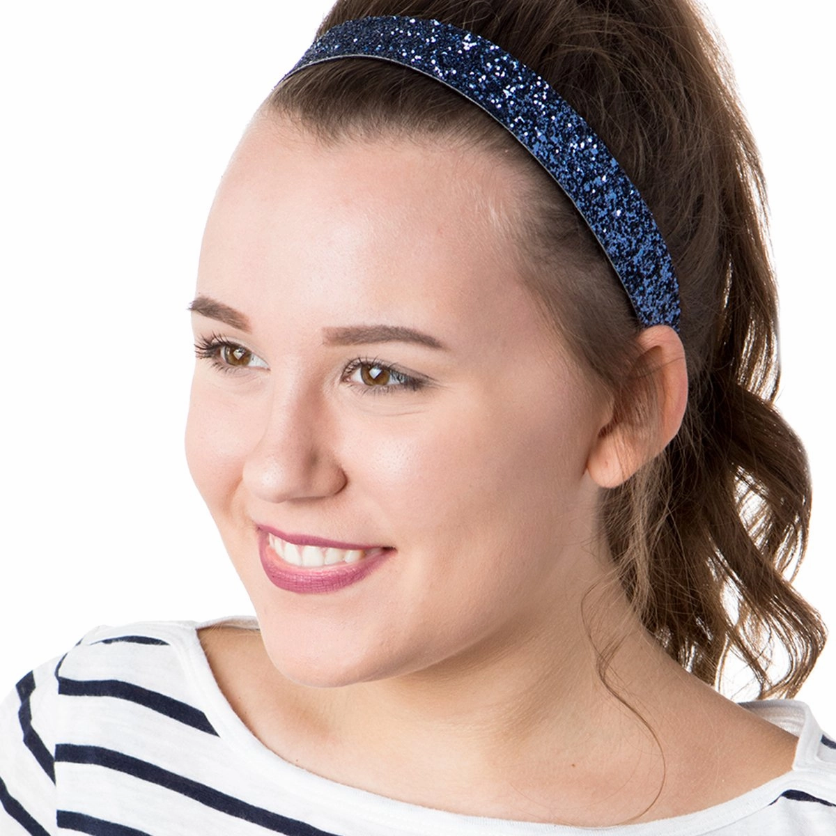 Hipsy Adjustable No Slip Wide Bling Glitter Headband 2-packs for Women Girls & Teens (Navy Blue & Rose Gold)