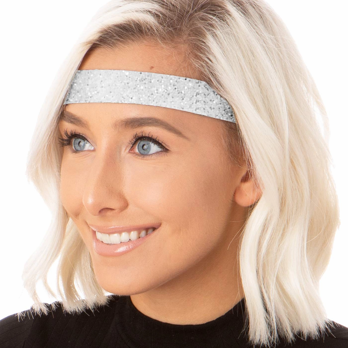 Hipsy Adjustable No Slip Wide Bling Glitter Headband 4-packs for Women Girls & Teens (Black/Rose Gold/Navy/White)