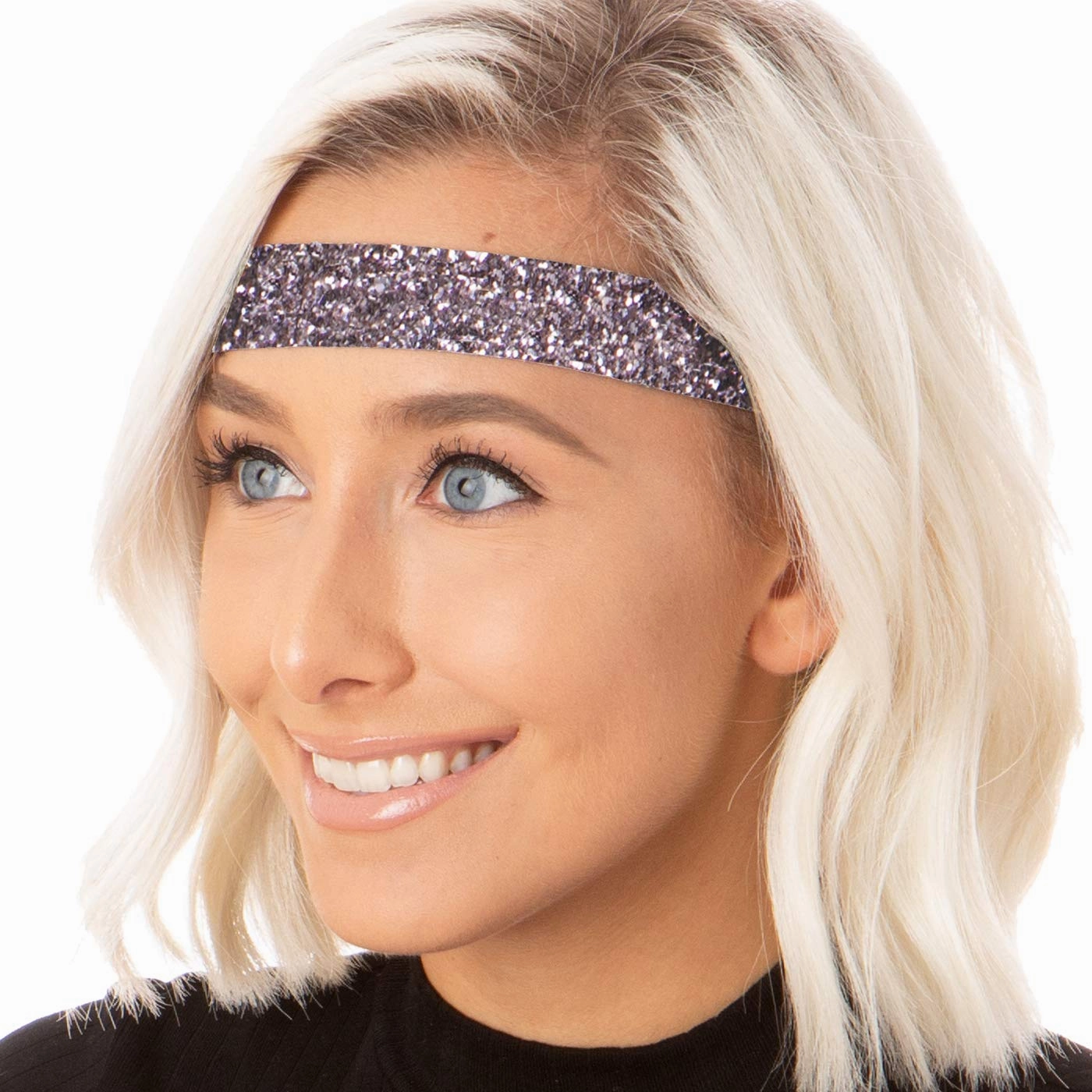 Hipsy Adjustable No Slip Wide Bling Glitter Headband 4-packs for Women Girls & Teens (Light Pink/Navy/Rose Gold/Gunmetal)