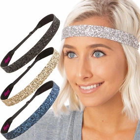 Hipsy Adjustable No Slip Wide Bling Glitter Headband 4-packs for Women Girls & Teens (Navy Blue/Gold/Black/Silver)