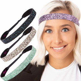 Hipsy Adjustable No Slip Wide Bling Glitter Headband 4-packs for Women Girls & Teens (Seafoam/Rose Gold/Peacock/Princess)