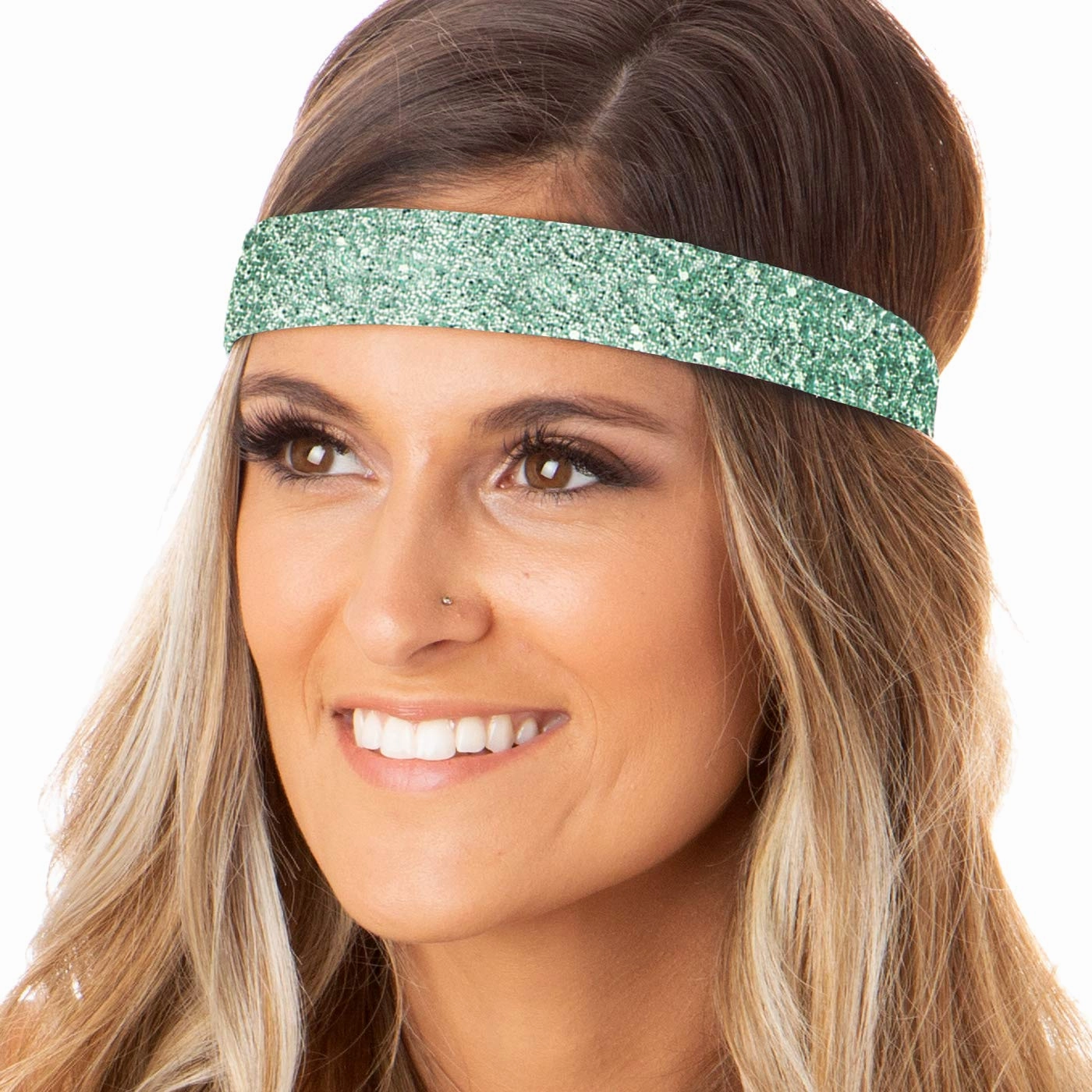 Hipsy Adjustable No Slip Wide Bling Glitter Headband 4-packs for Women Girls & Teens (Seafoam/Rose Gold/Peacock/Princess)