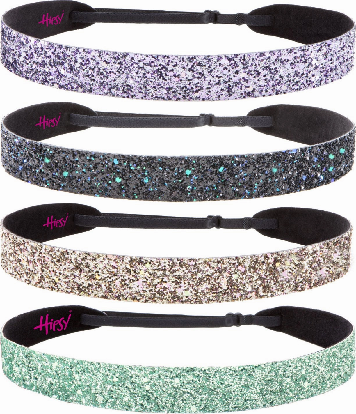 Hipsy Adjustable No Slip Wide Bling Glitter Headband 4-packs for Women Girls & Teens (Seafoam/Rose Gold/Peacock/Princess)