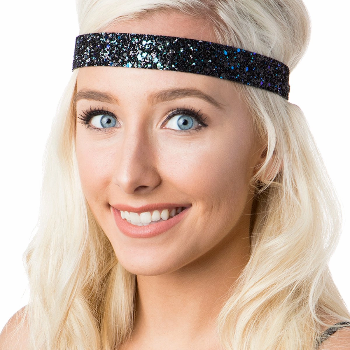 Hipsy Adjustable No Slip Wide Bling Glitter Headband 4-packs for Women Girls & Teens (Seafoam/Rose Gold/Peacock/Princess)