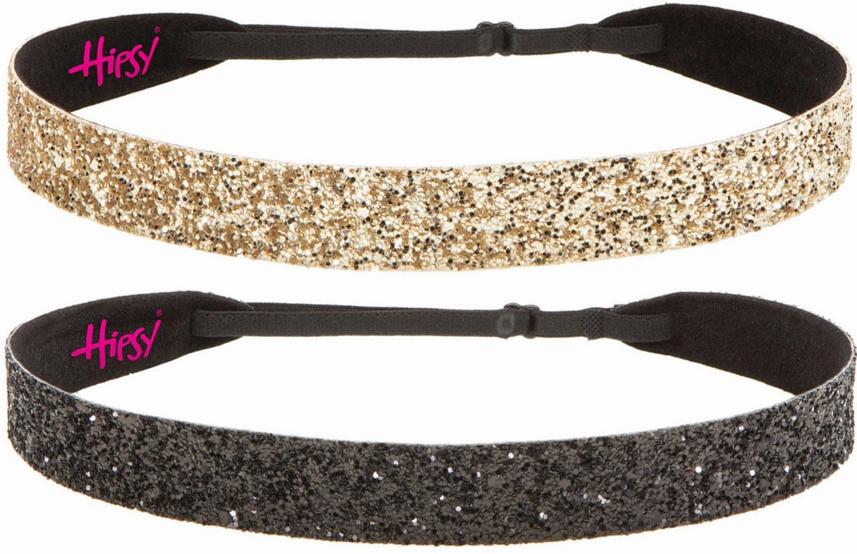 Hipsy Adjustable Non Slip Bling Glitter Headbands for Women Girls & Teens 2-Pack (Wide Black & Gold)