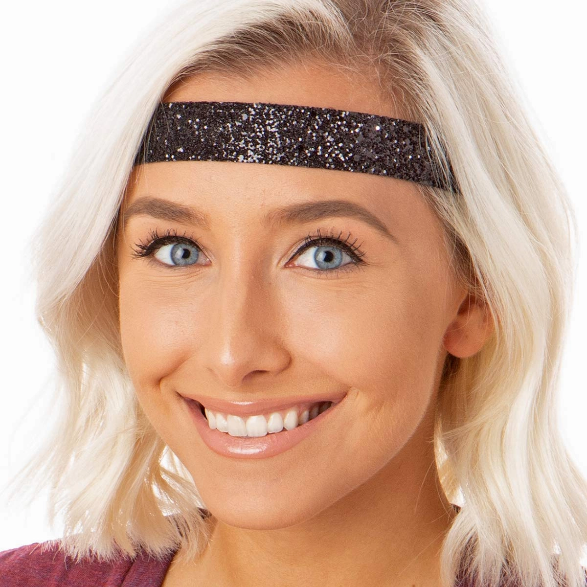 Hipsy Adjustable Non Slip Bling Glitter Headbands for Women Girls & Teens 2-Pack (Wide Black & Gold)