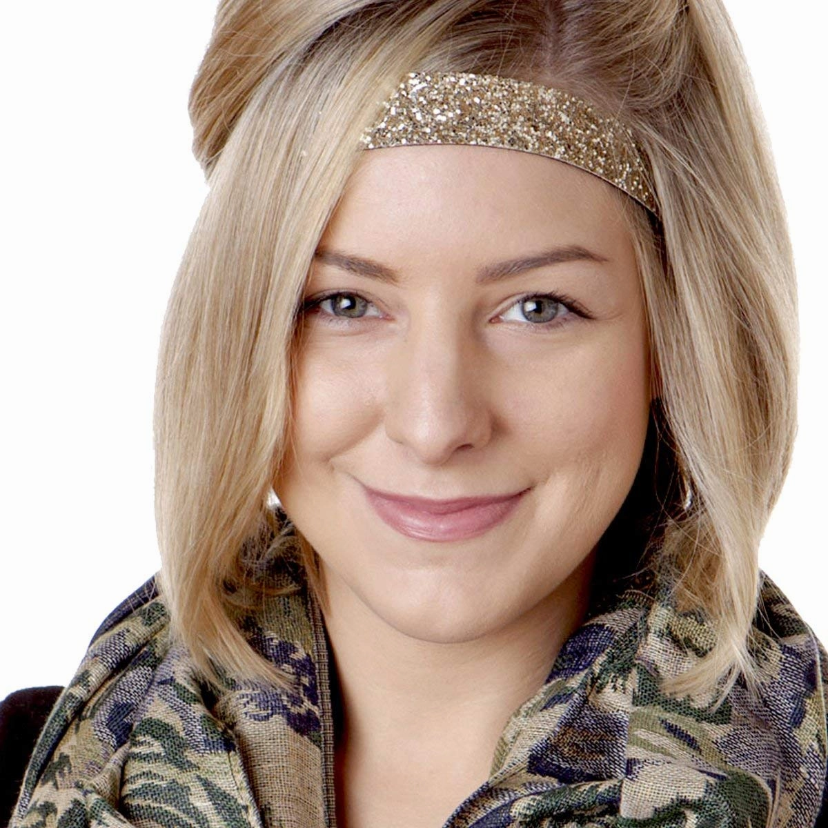 Hipsy Adjustable Non Slip Bling Glitter Headbands for Women Girls & Teens 2-Pack (Wide Black & Gold)