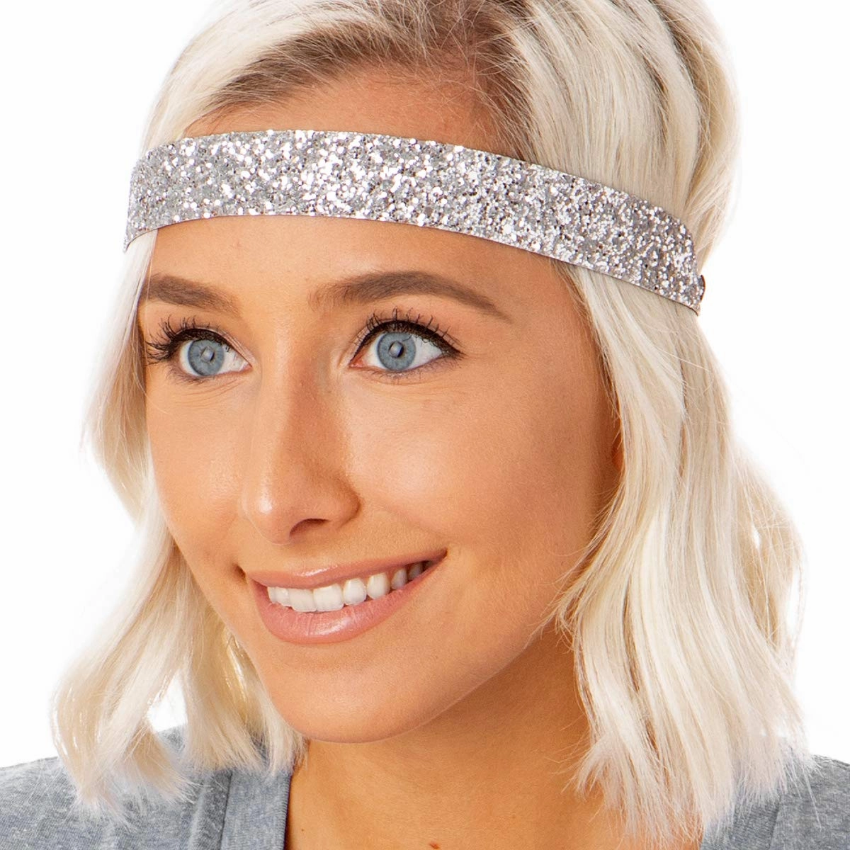 Hipsy Adjustable Non Slip Bling Glitter Headbands for Women Girls & Teens 2-Pack (Wide Silver & Gold)