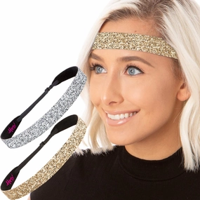 Hipsy Adjustable Non Slip Bling Glitter Headbands for Women Girls & Teens 2-Pack (Wide Silver & Gold)