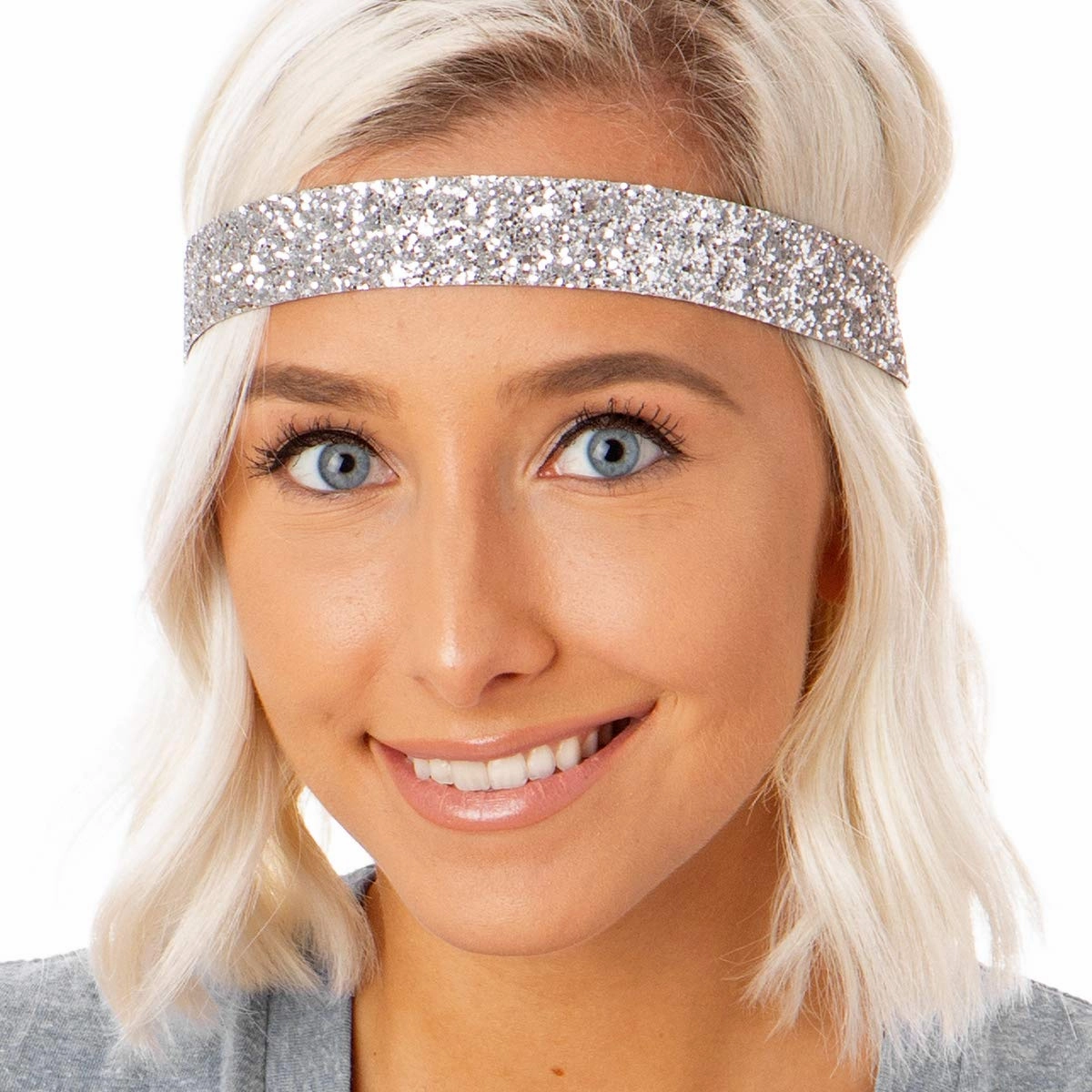 Hipsy Adjustable Non Slip Wide Bling Glitter Headbands for Women Girls & Teens 4-Pack (Black/Silver/Navy/Gold 4pk)