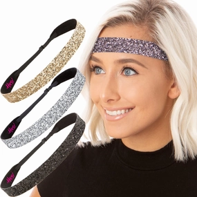 Hipsy Adjustable Non Slip Wide Bling Glitter Headbands for Women Girls & Teens 4-Pack (Silver/Black/Gold/Gunmetal 4pk)