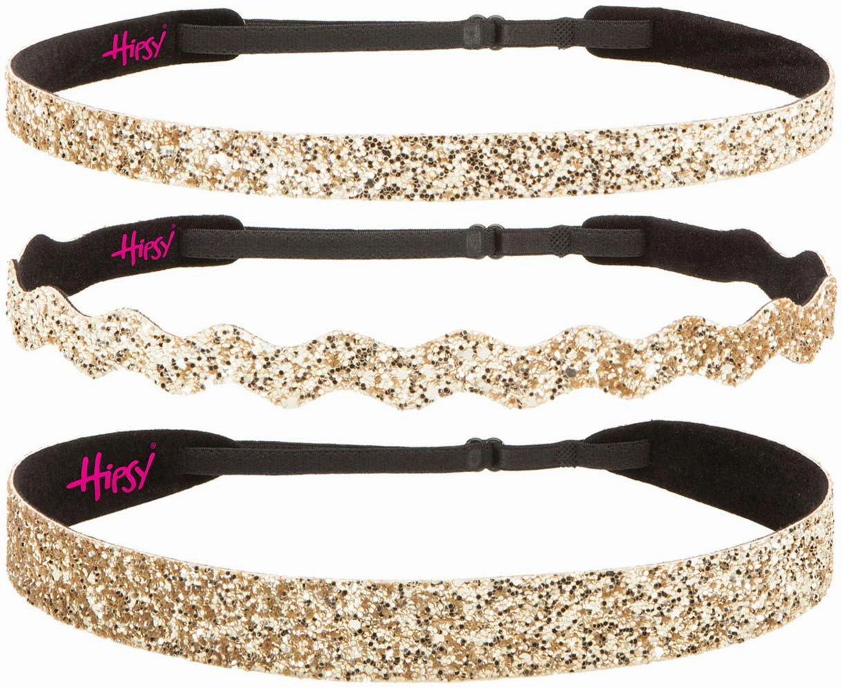 Hipsy PETITE Size, Adjustable No Slip Sparkly Bling Mixed 3pk Headbands for Women Girls & Teens (Bling Glitter Mixed Gold)