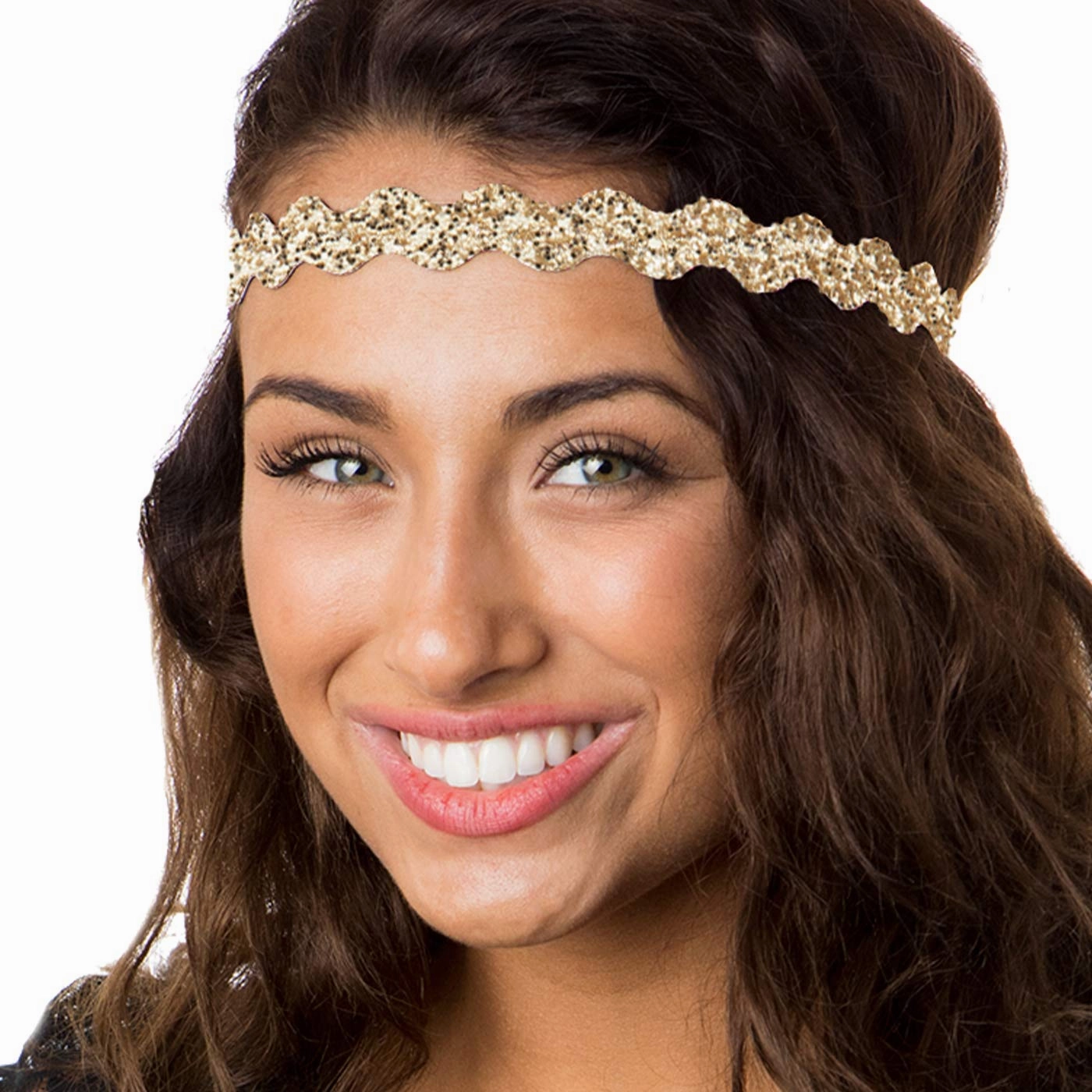 Hipsy PETITE Size, Adjustable No Slip Sparkly Bling Mixed 4pk Headbands for Women Girls & Teens (Bling Glitter Mixed Gold)