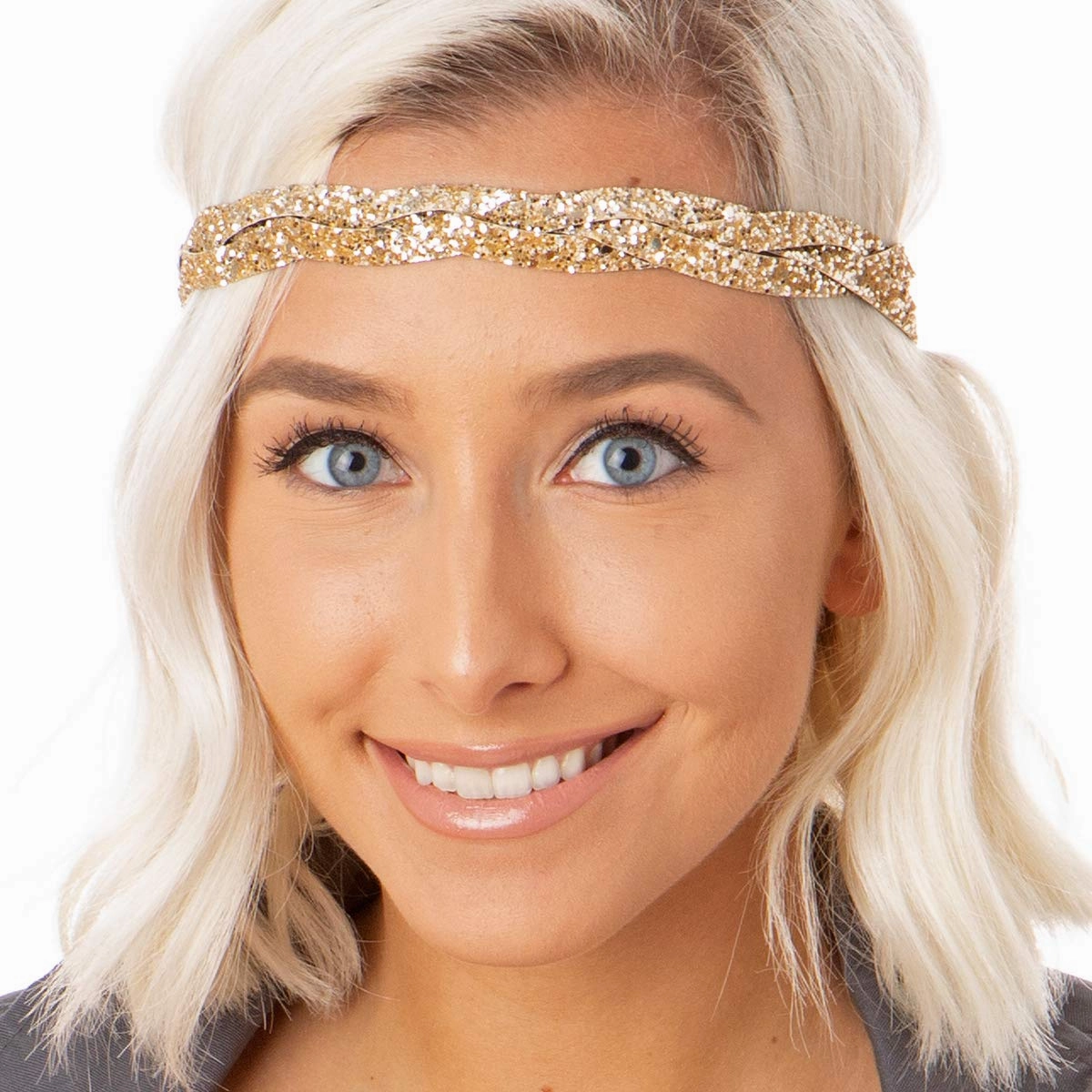 Hipsy PETITE Size, Adjustable No Slip Sparkly Bling Mixed 4pk Headbands for Women Girls & Teens (Bling Glitter Mixed Gold)