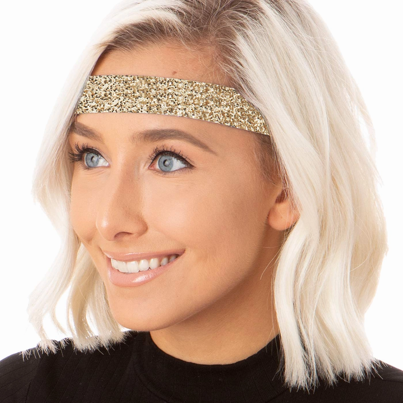 Hipsy PETITE Size, Adjustable No Slip Sparkly Bling Mixed 4pk Headbands for Women Girls & Teens (Bling Glitter Mixed Gold)