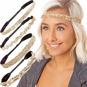 Hipsy PETITE Size, Adjustable No Slip Sparkly Bling Mixed 4pk Headbands for Women Girls & Teens (Bling Glitter Mixed Gold)