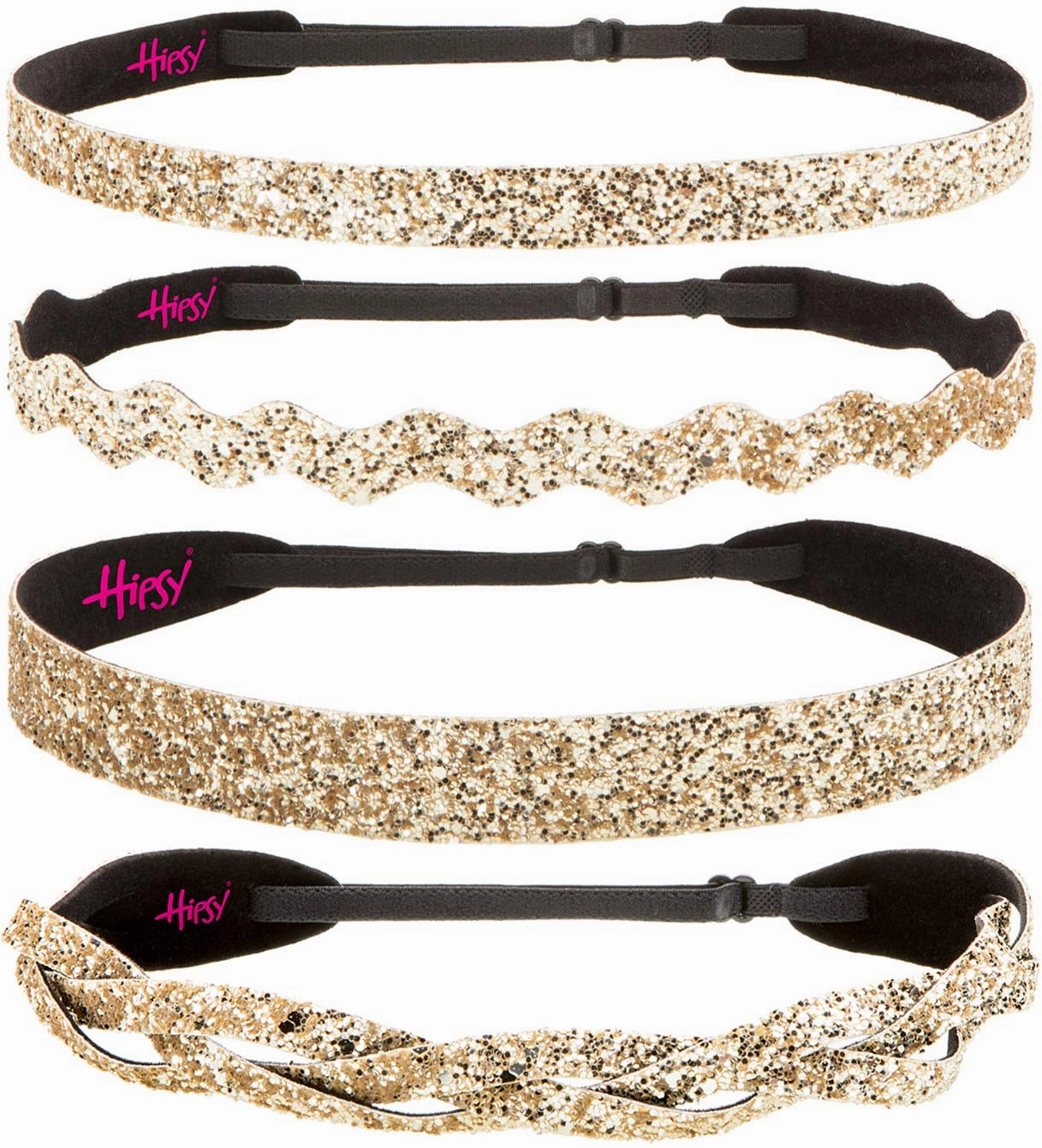 Hipsy PETITE Size, Adjustable No Slip Sparkly Bling Mixed 4pk Headbands for Women Girls & Teens (Bling Glitter Mixed Gold)