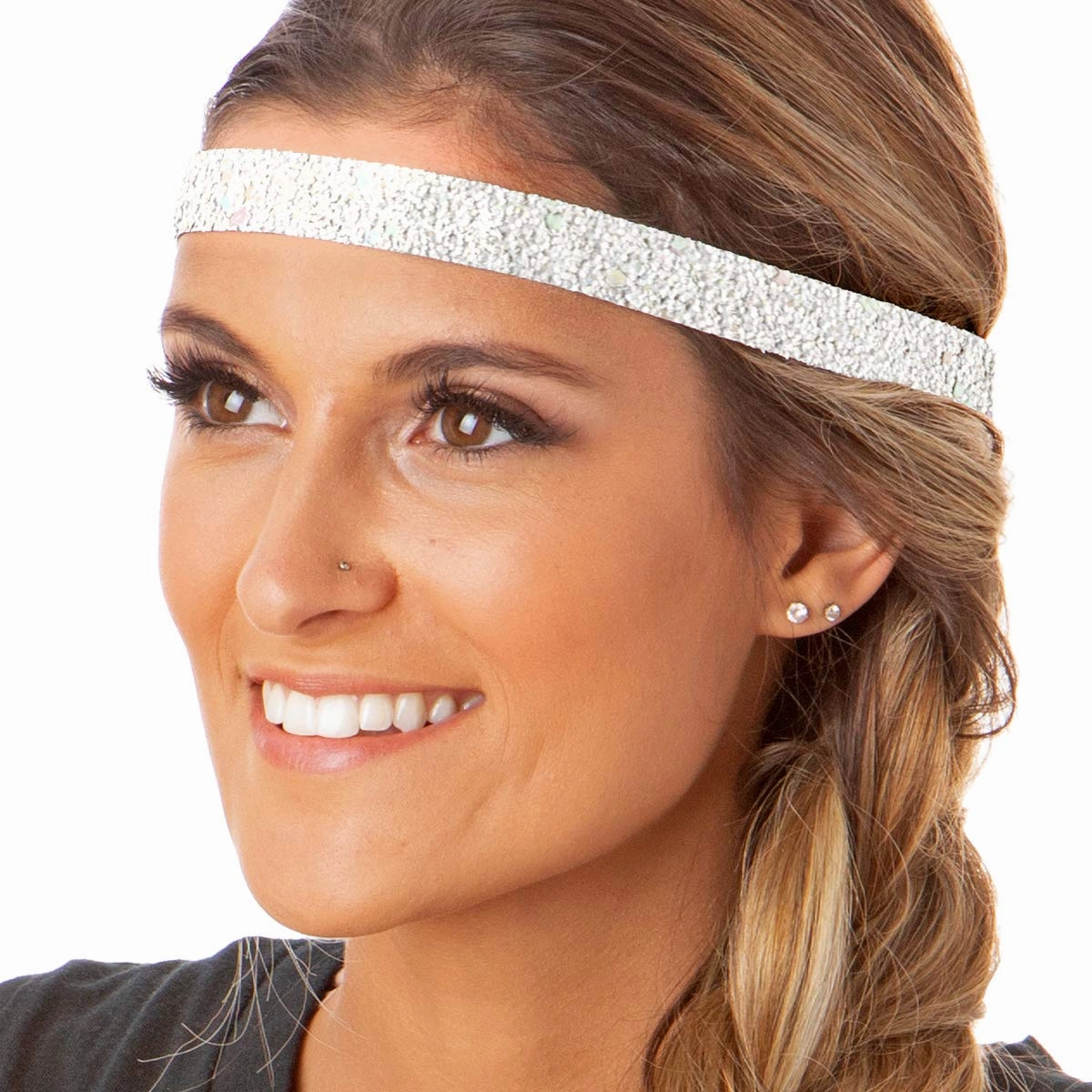 Hipsy PLUS Size, Adjustable No Slip Sparkly Bling Glitter Skinny 5pk Headbands for Women Girls & Teens (Skinny Black/Rose Gold/Pearl/Gunmetal/Diva)