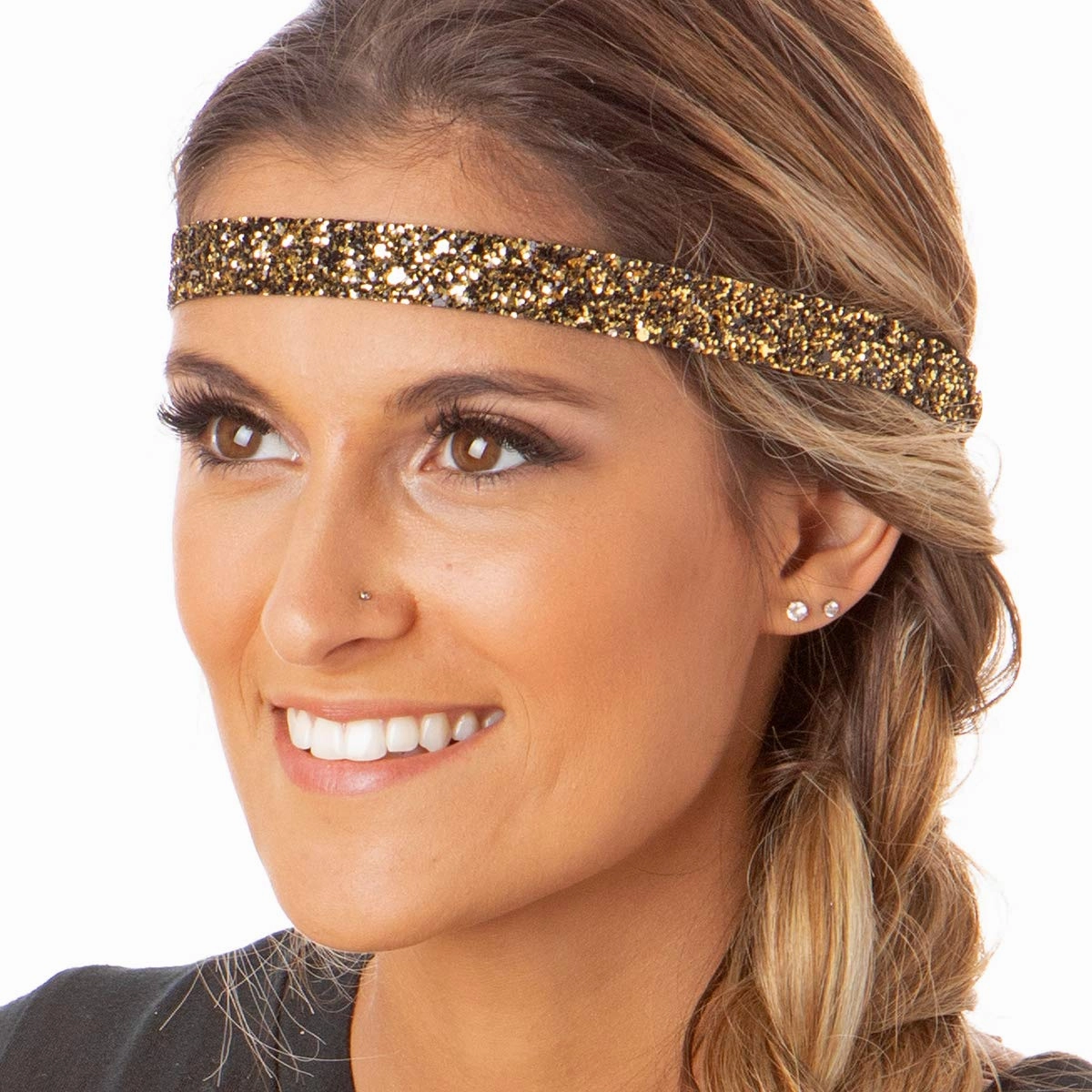 Hipsy PLUS Size, Adjustable No Slip Sparkly Bling Glitter Skinny 5pk Headbands for Women Girls & Teens (Skinny Black/Rose Gold/Pearl/Gunmetal/Diva)