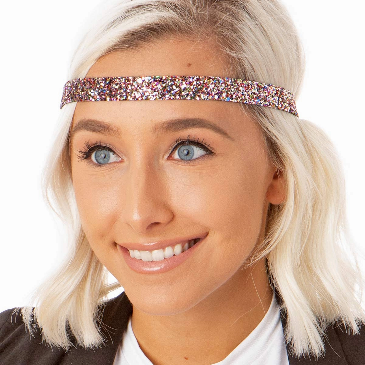 Hipsy PLUS Size, Adjustable No Slip Sparkly Bling Glitter Skinny 5pk Headbands for Women Girls & Teens (Skinny Gold/Black/Confetti/Navy/Gunmetal)
