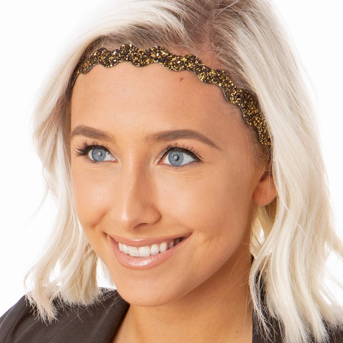 Hipsy Plus Size, Adjustable No Slip Sparkly Bling Glitter Wave 5pk Headbands for Women Girls & Teens (Wave Black/Rose Gold/Pearl/Gunmetal/Diva)