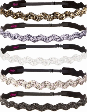 Hipsy Plus Size, Adjustable No Slip Sparkly Bling Glitter Wave 5pk Headbands for Women Girls & Teens (Wave Black/Rose Gold/Pearl/Gunmetal/Diva)