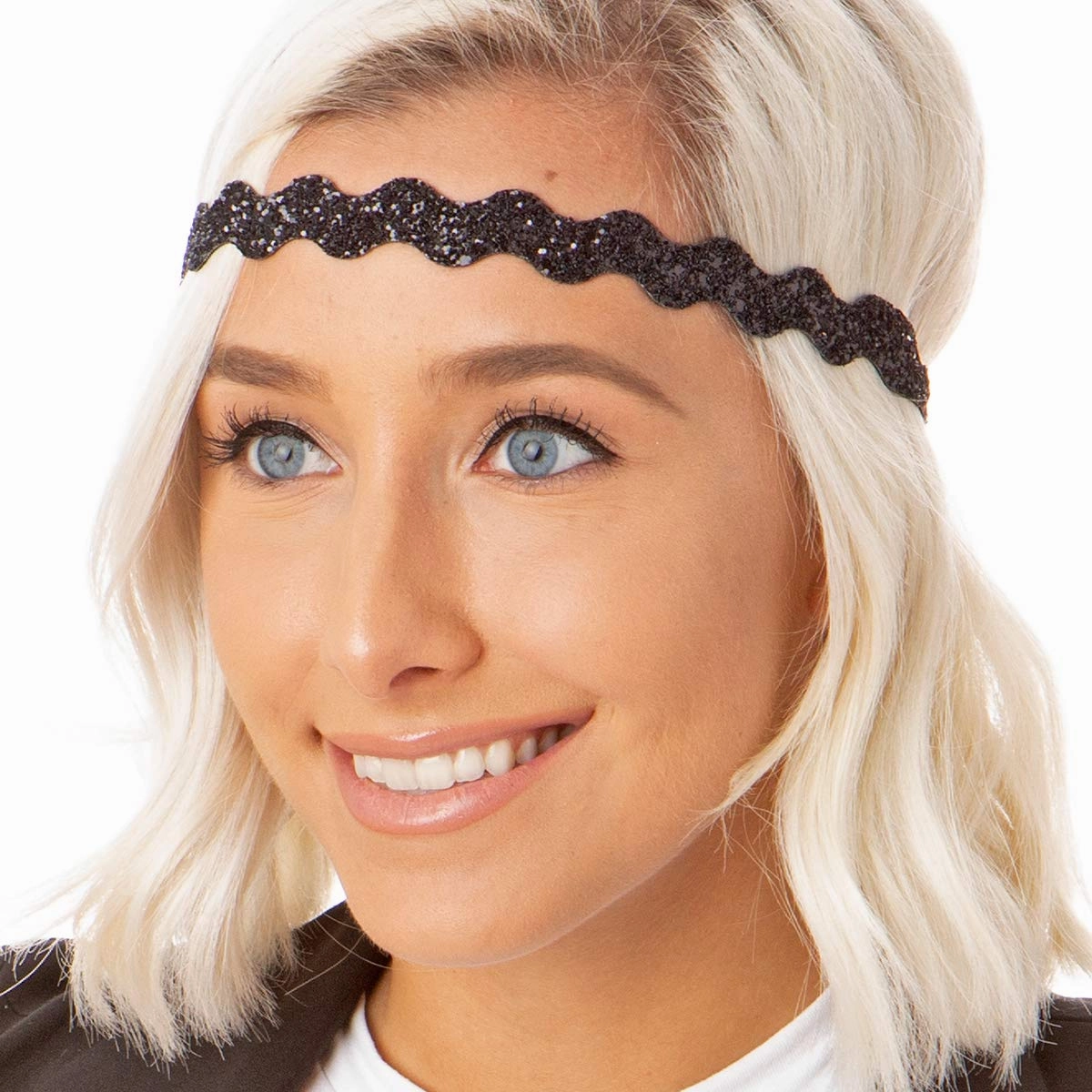 Hipsy Plus Size, Adjustable No Slip Sparkly Bling Glitter Wave 5pk Headbands for Women Girls & Teens (Wave Black/Rose Gold/Pearl/Gunmetal/Diva)
