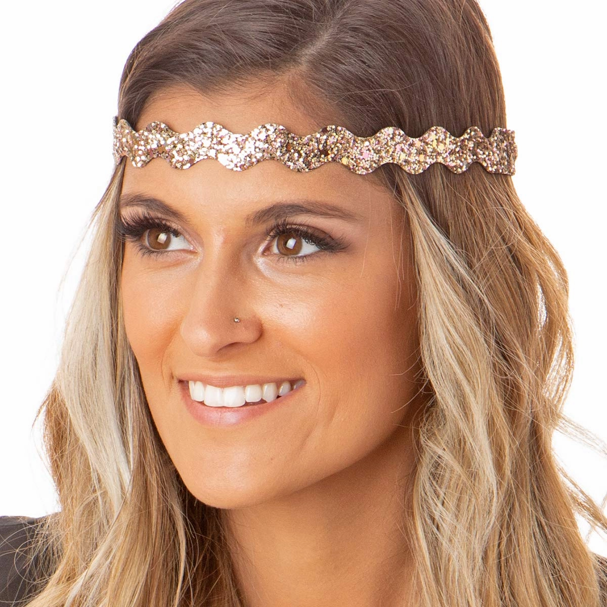 Hipsy Plus Size, Adjustable No Slip Sparkly Bling Glitter Wave 5pk Headbands for Women Girls & Teens (Wave Black/Rose Gold/Pearl/Gunmetal/Diva)