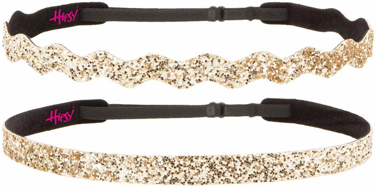 Hipsy PLUS Size, Adjustable No Slip Sparkly Bling Mixed 2pk Headbands for Women Girls & Teens (Bling Glitter Mixed Gold)