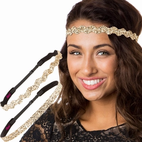 Hipsy PLUS Size, Adjustable No Slip Sparkly Bling Mixed 2pk Headbands for Women Girls & Teens (Bling Glitter Mixed Gold)