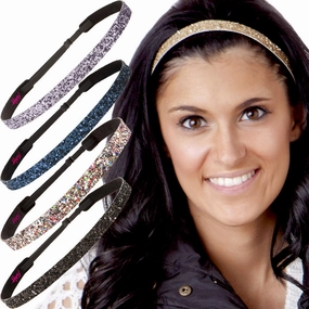Hipsy REGULAR Size, Adjustable No Slip Sparkly Bling Glitter Skinny 5pk Headbands for Women Girls & Teens (Skinny Gold/Black/Confetti/Navy/Gunmetal)