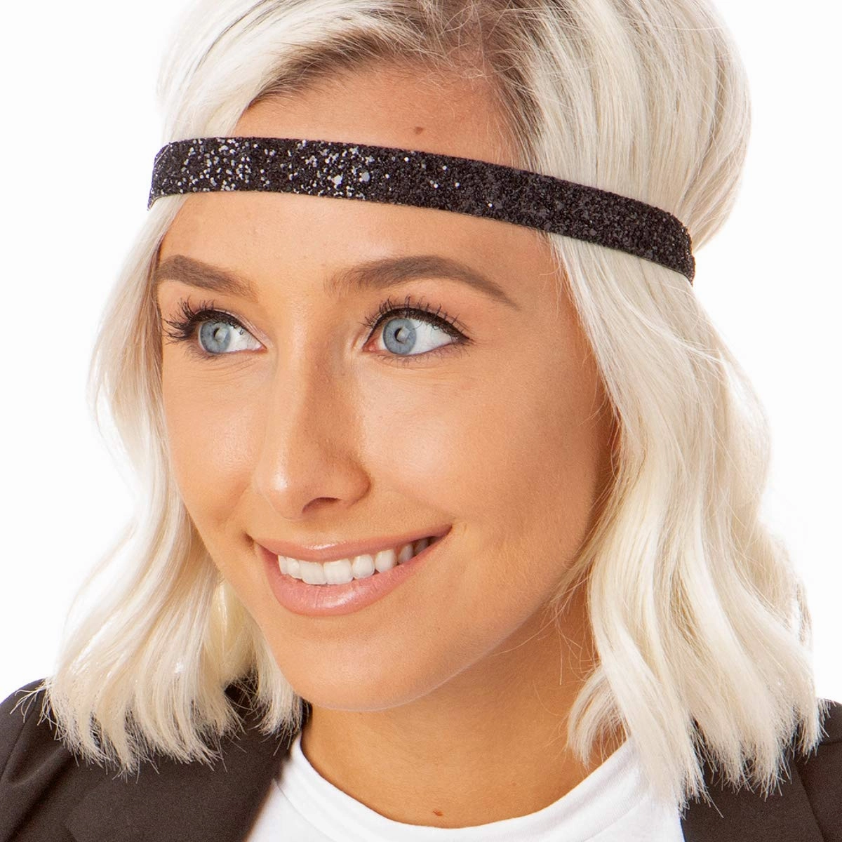 Hipsy REGULAR Size, Adjustable No Slip Sparkly Bling Glitter Skinny 5pk Headbands for Women Girls & Teens (Skinny Gold/Black/Confetti/Navy/Gunmetal)