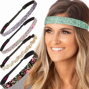 Hipsy Women's Adjustable No Slip Classy Headband Multi 5-Pack (Seafoam/Floral/Gold/Floral/Gunmetal)