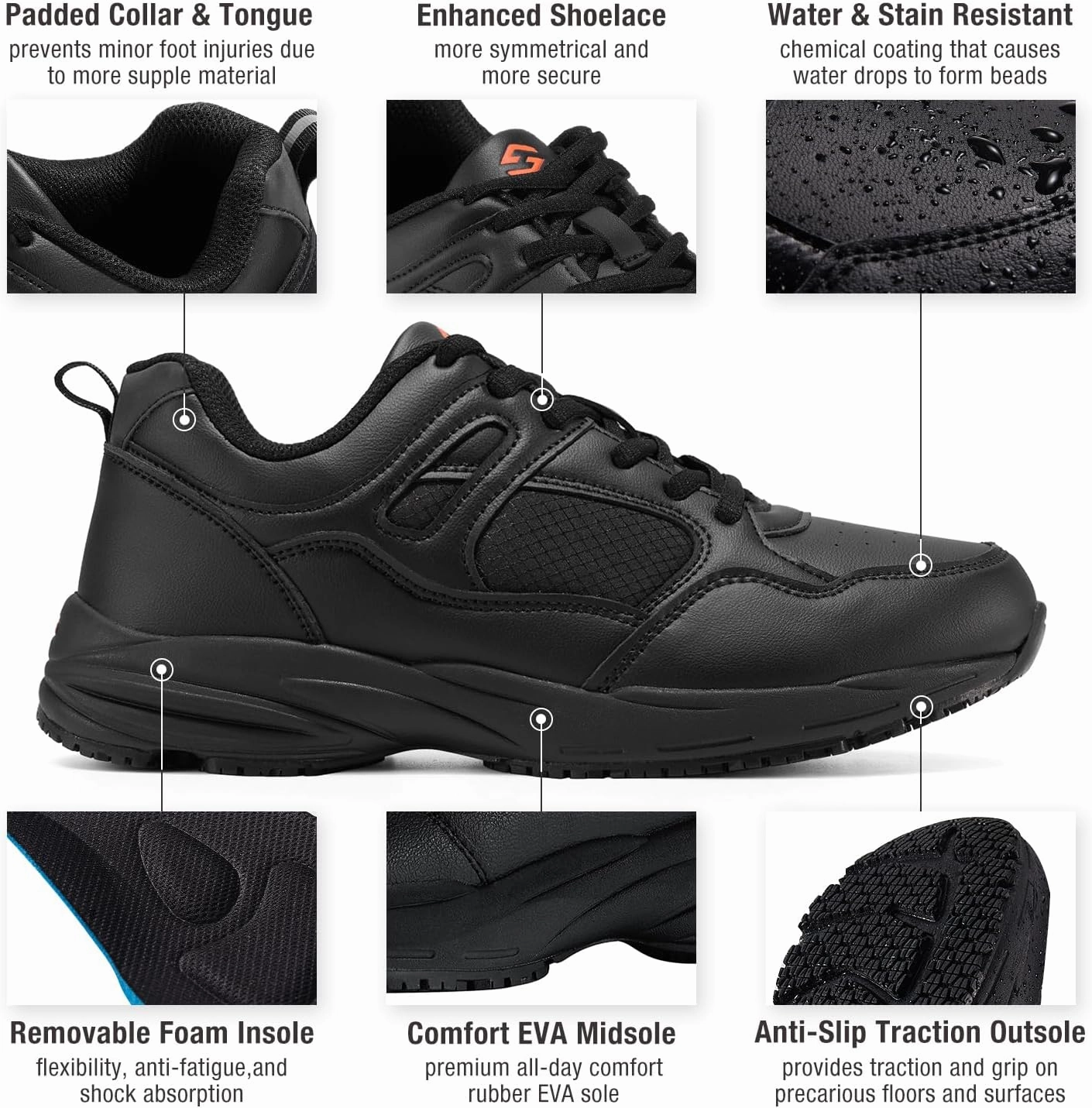 HISEA Slip Resistant Shoes for Men, Lightweight Breathable Non Slip Work Shoes, Water and Oil Resistant, Casual Lace Up Work Sneakers for Chef Kitchen Restaurant