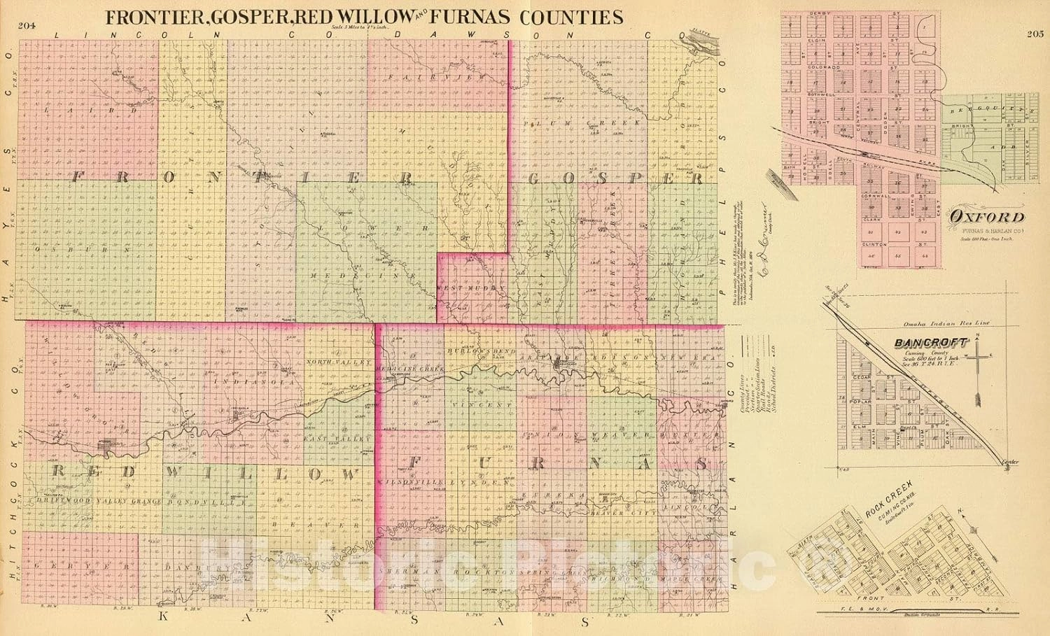 Historic Map : 1885 Frontier, Gosper, Red Willow, Furnas Cos. - Vintage Wall Art - 24in x 16in