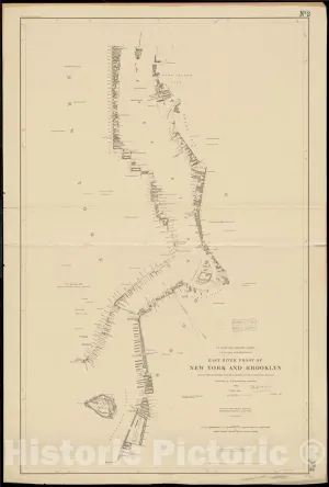 Historical Map, 1886 East River Front of New York and Brooklyn from The Battery and Red Hook to Blackwell's Island, Vintage Wall Art : 30in x 44in