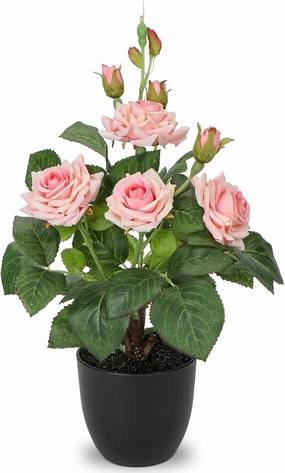 Hollyone Artificial Plants & Flowers in Vase Pink Roses Artificial Flowers Potted Plant Faux Silk Flower with Pot Fake Rose Flower Arrangement Home Decor Office Bathroom Shelf Desk Decoration 15 Inch