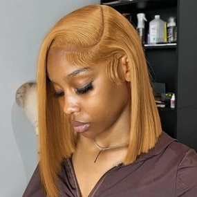 Honey Blonde Lace Front Bob Wig Human Hair Short Bob Wigs for Black Women 13x4 Bob Wigs Human Hair Pre Plucked Straight 27# Color 180 Density 14 Inch